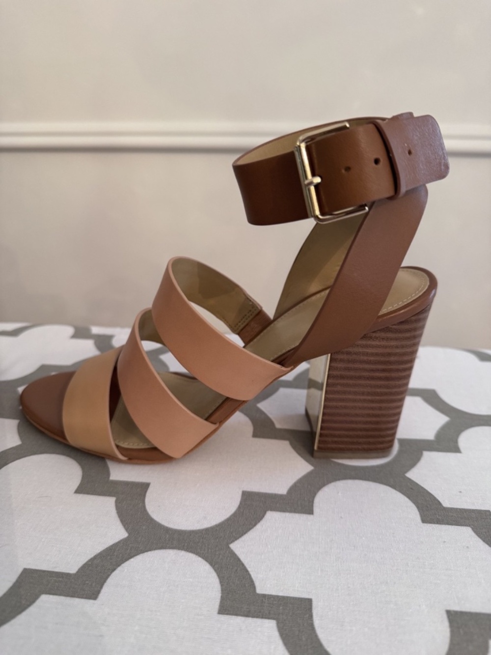 Marc Fisher LTD Pearl Jeweled Sandal Size 8 Tan Block Heel NIB $170